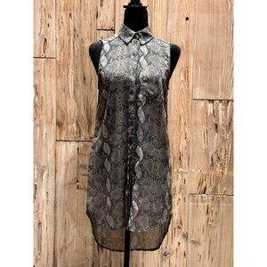 Lush Womens Sleeveless Sheer Snake Skin Print Button Down Shirt Dress
